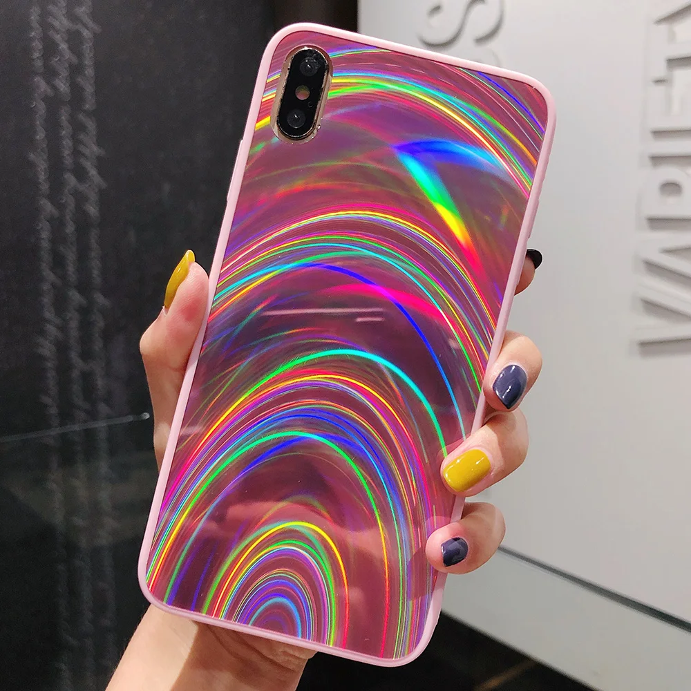 JONSNOW Голографический лазерный чехол с призмой для iPhone 11 Pro X XR XS Max чехол s 3D радужный блестящий чехол для телефона для iPhone 7 8 6S 6 Plus - Цвет: Розовый