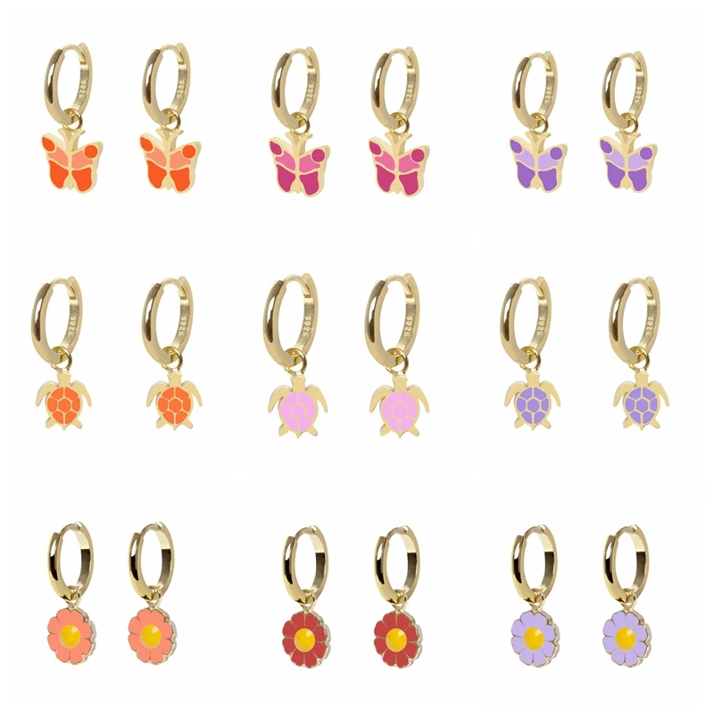 

AIDE Hoop Earrings for Women Girls Colorful Flower Butterfly Heart Huggie Piercing Round Circle Earring Silver 925 Fine Jewelry