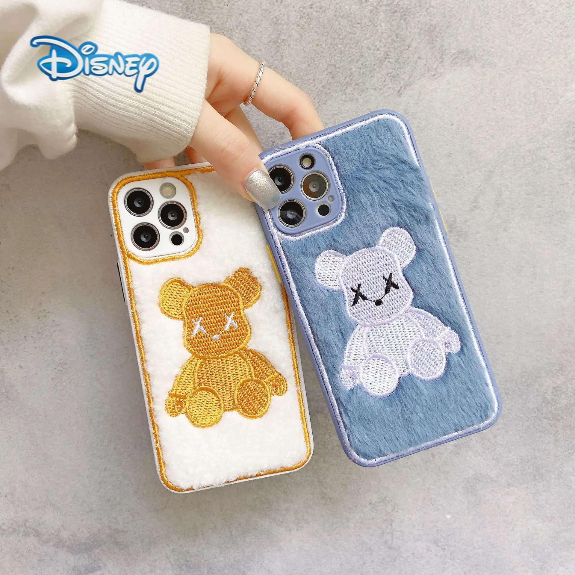 

Disney Cartoon Embroidery Plush Phone Case for iPhone 13 12 11 Pro Max X XR 7 8 Plus Phone Anti-Fall Cellphone Protective Covers