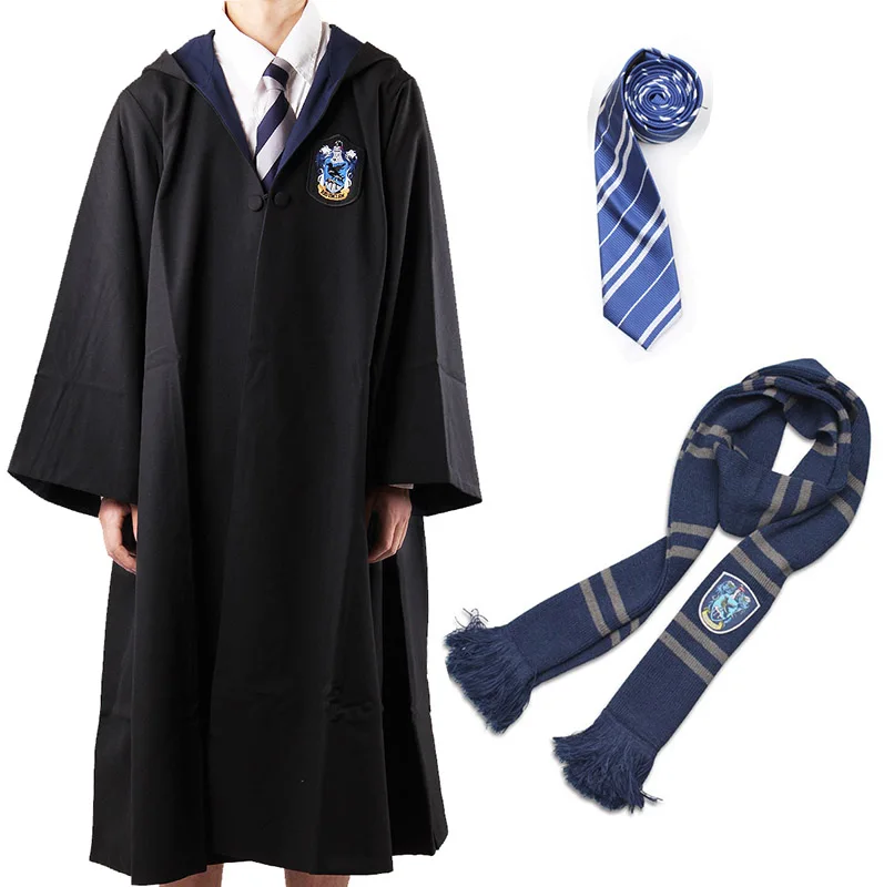 RA Robe tie scarf Поттер Косплей костюмы робы накидка с галстуком шарф палочка очки Ravenclaw/Gryffindor/Hufflepuff/Слизерин Гермиона Рождественский подарок - Цвет: RA Robe tie scarf