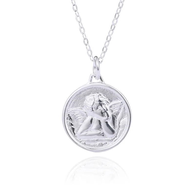 

Cute Cartoon Angel Daby Coin 925 Silver Necklace Jewelry Minimalism Chocker Kolye Vintage Collier Bijoux Femme Women Fashion
