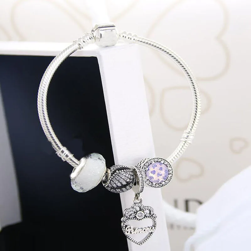 4 925 пробы серебряный браслет с мерцающим желанием, браслет с кристаллами, браслет, подходит для женщин, бусина, шарм, сделай сам, модное ювелирное изделие - Окраска металла: 4