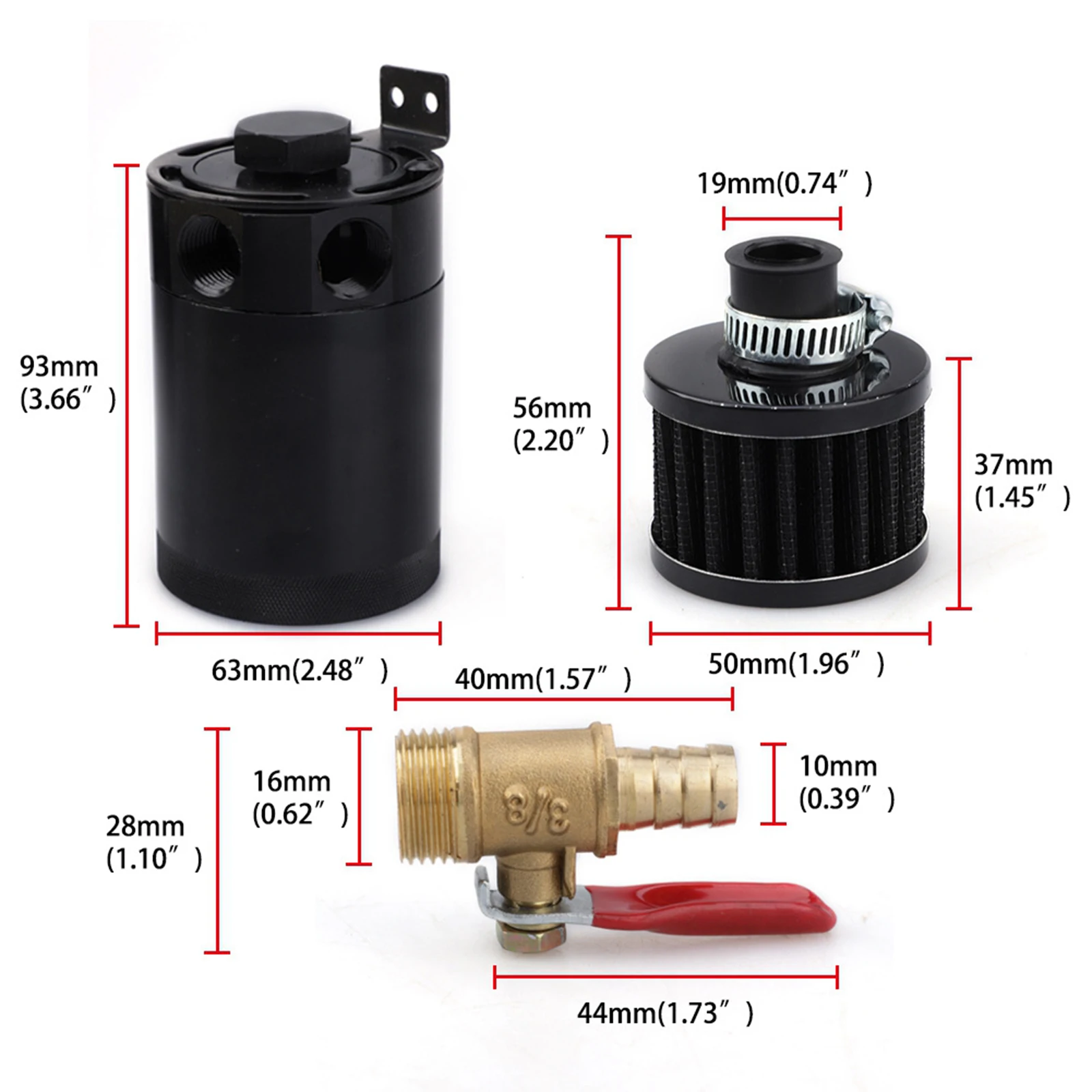 

Aluminum Baffled Oil Catch Can 2 Port Plug & Fittings Filter Components