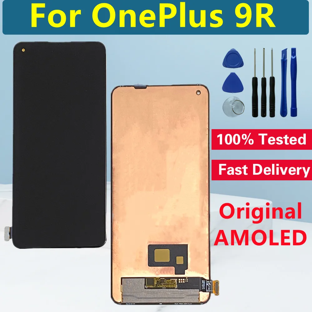 Pantalla AMOLED Original de 6,55 "para OnePlus 9R LE2101 LE2100, marco de pantalla LCD, digitalizador de pantalla t&aacute;ctil para One Plus 9R-0