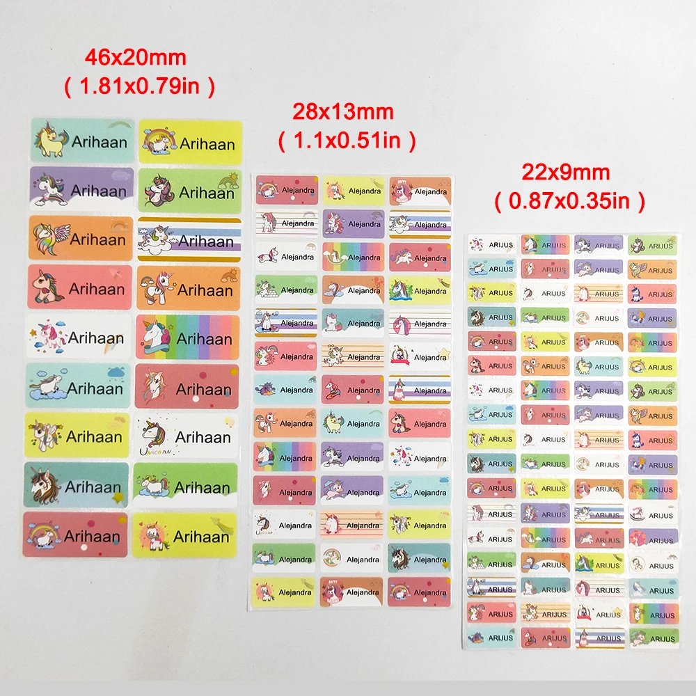 3 размера мультфильм Единорог водонепроницаемый Имя Наклейки на заказ детские