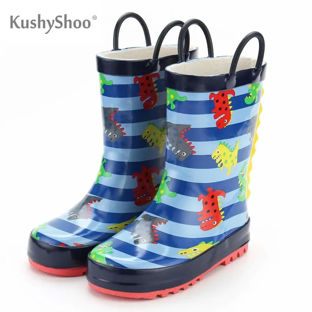 

KushyShoo Rain Boots Kids Waterproof Colorful Dinosaur Printed Footwear for Children Rainboots for Girls Boys Water Shoes