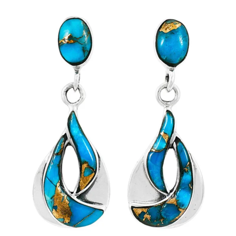

Trendy Women's Silver color irregular Turquoise Round Earrings Temperament Bohemian Earrings Women's Gift Anniversary Gift