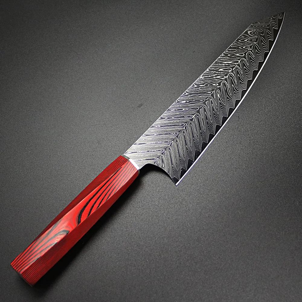 8 дюймов дамасский нож для G10 в виде восьмиугольника с ручкой шеф-повара Ножи