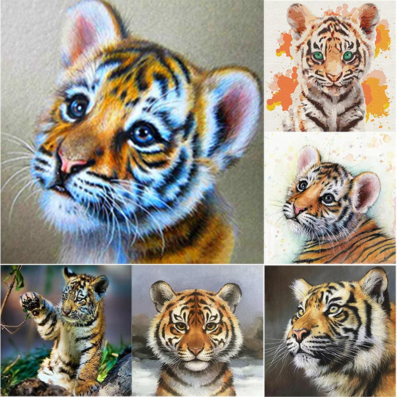 

New 5D DIY Diamond Painting Animal Cross Stitch Little Tiger Diamond Embroidery Full Square Round Drill Home Decor Manual Gift