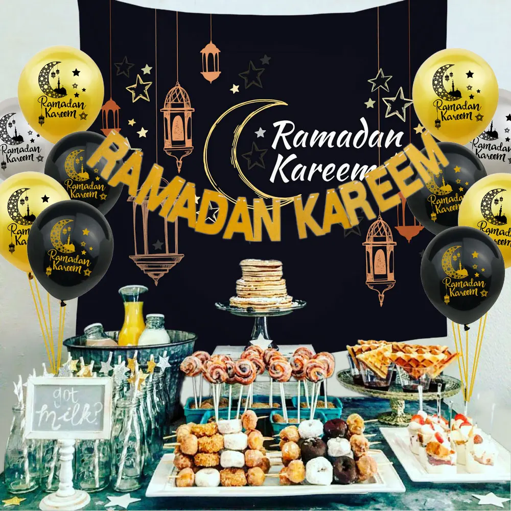 Золотой черный Рамадан Карим воздушный шар ИД Мубарак украшение исламское