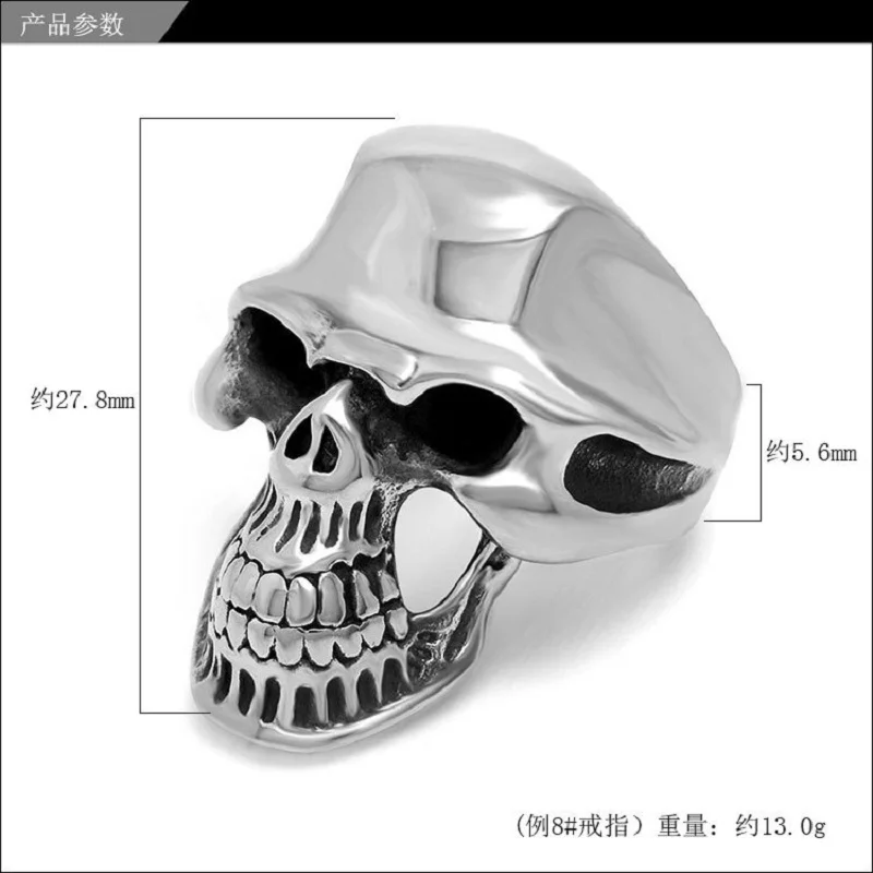 

Retro Exaggerated Skull Vampire Ring Silver Color Titanium Steel Ring Men and Women Nightclub Party Jewelry Halloween Gift