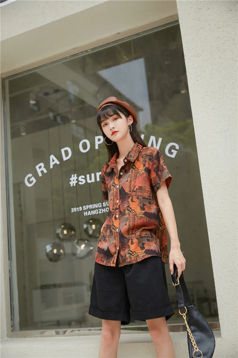 

New Camp Style Hippie Decorative Top Loose Retro Print Blouses Long Sleeve Blouses Girl Trend 2021
