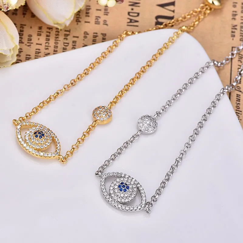 Простой Регулируемый браслет с голубыми глазами дьявола для женщин блестящий Cz