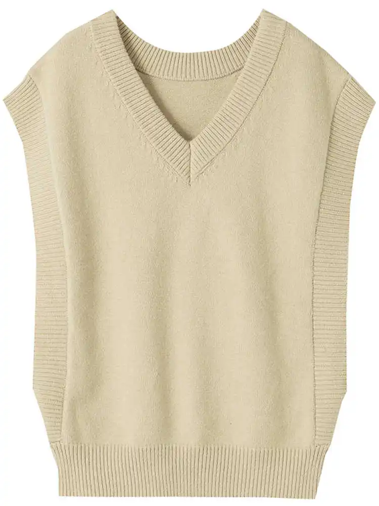 

IEQJ 2021 new spring and autumn fashion women clothes V-neck sleeveless knitting pullover loose vest female top tide