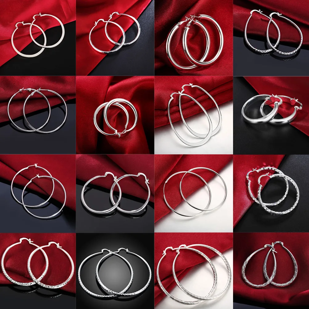 

Fashion 925 Sterling Silver Circle Round Hoop Earrings For Women Big Earrings Vintage Wedding Party Jewelry 2021 Trend Jewelry