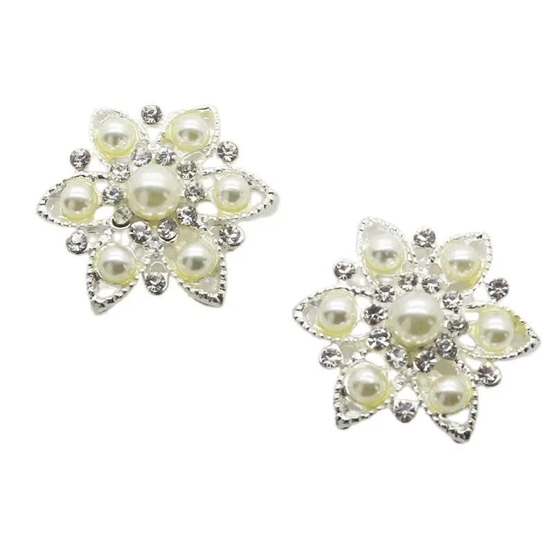 Пуговицы из серебряного сплава с жемчужинами и стразами 10 шт./лот 28 мм для