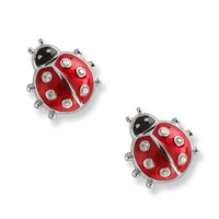 fashion 925 sterling silver earrings children jewelry red enamel animal ladybug small stud earrings for kids girls baby jewelry