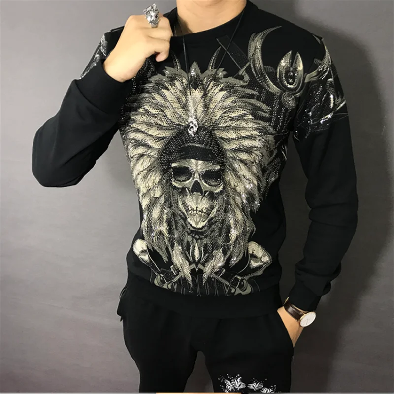 

New winter skull diamond design sweatshirt slim hoodie M-4XL