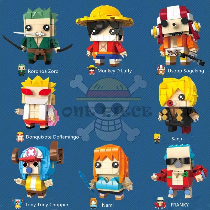 

Anime Luffy Chopper Nami Sanji Zoro Franky Usopp Doflamingo Sasuke Sakura Building Block Head One Piece Bricks Kids Toys Gifts