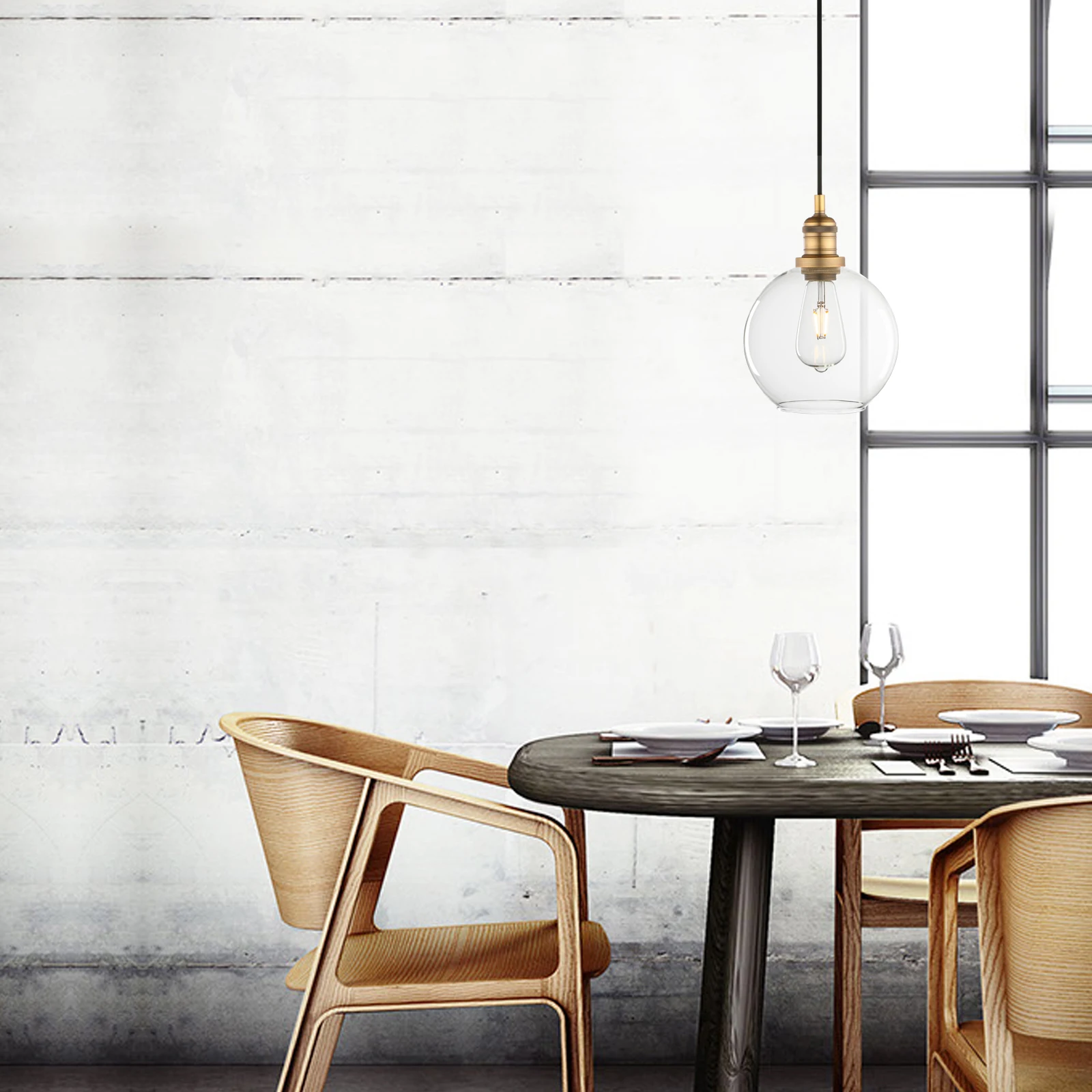

Permo 1-Light Vintage Industrial Clear Glass Hanging Pendant Light with 7.9" Globe Round Shade