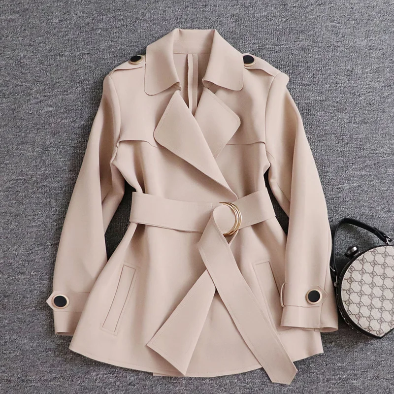 Women New Fashion Loose Lace-Up Jacket Vintage Long Sleeve Side Pockets Outerwear Chic Overcoat Mid-Length Trench Coat Blazer