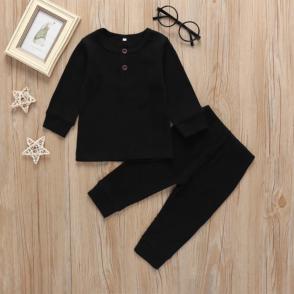 Toddler Baby Girl Clothes Knitted Ruffle Tops Long Sleeve Pure Color T-Shirt Leggings Pants Outfits 2Pcs Set Autumn Clothing | Детская