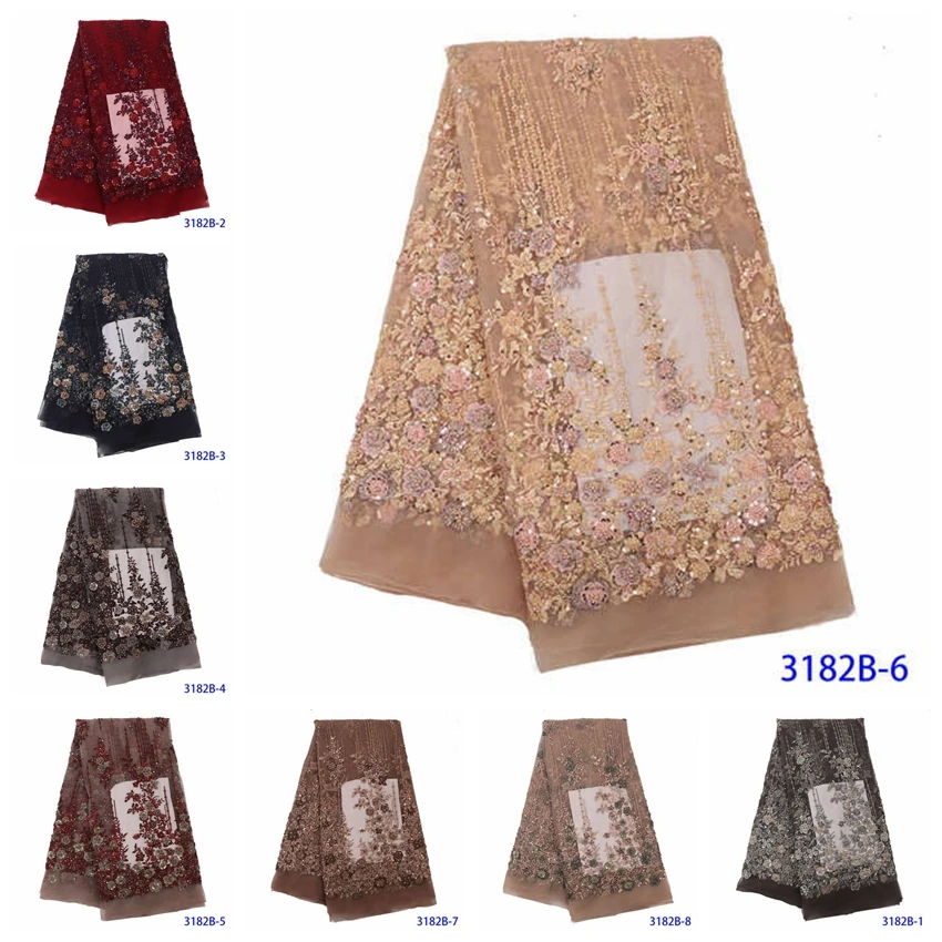 High quality French Handmade Beads Laces Fabrics 2020 Nigerian Popular Tulle Lace Fabric For Bridal Wedding Dress | Дом и сад