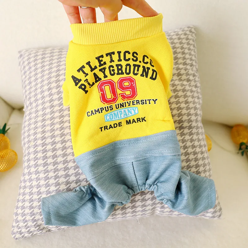 Милые джинсовые комбинезон для собак пижама сезон осень зима Флисовая куртка