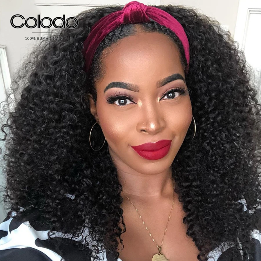 Парик из натуральных вьющихся человеческих волос с головной повязкой