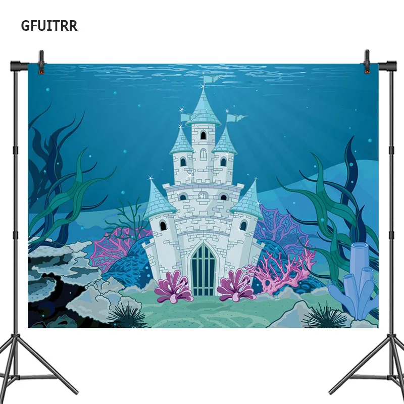 GFUITRR подводный мир фотография Фон дети первый День рождения Baby Shower фото фон замок