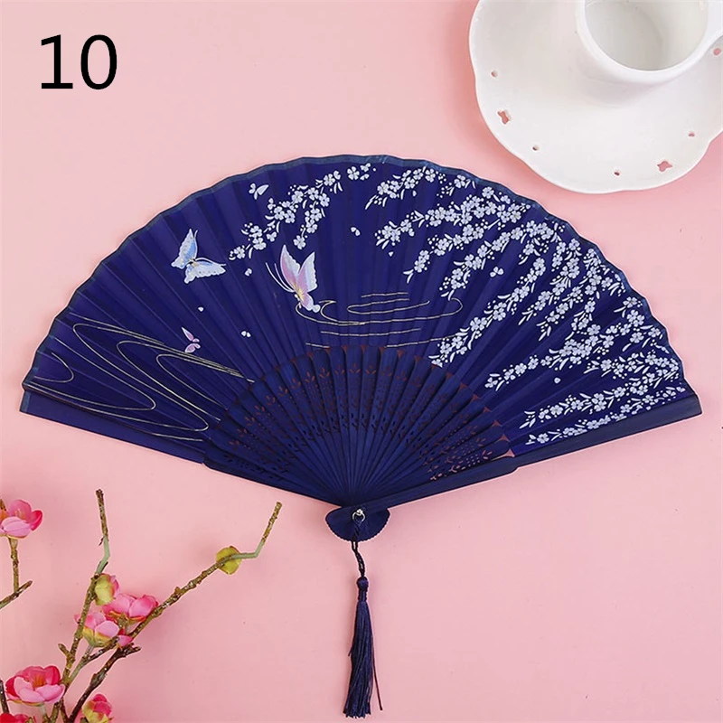 

2pcs/set Elegant Female Fan Chinese Japanese Folding Fan Wooden Shank Classical Dance Fan High Quality Tassel Fan