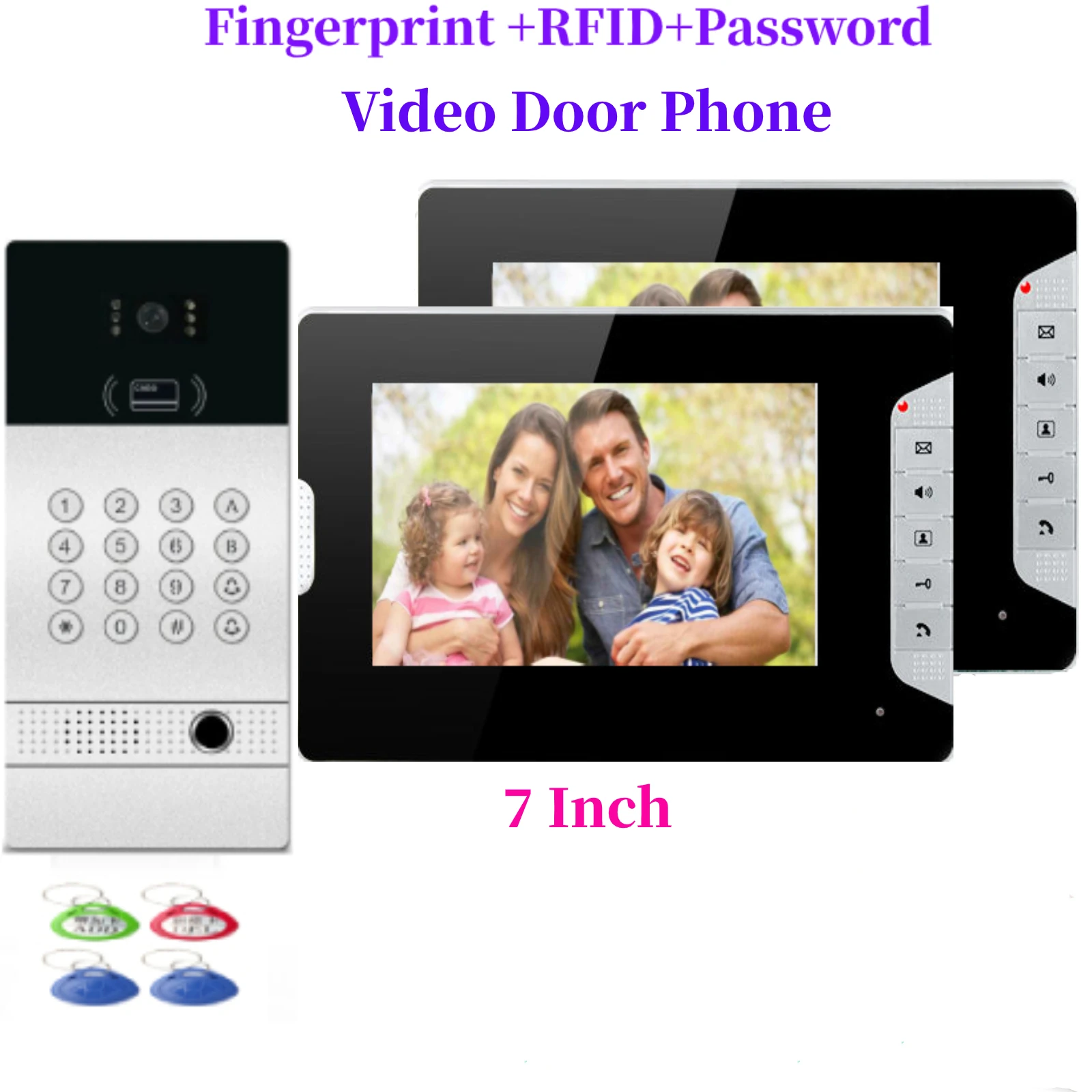 Отпечатков пальцев RFID видео домофон 7 дюймов монитор проводные сети видеодомофон