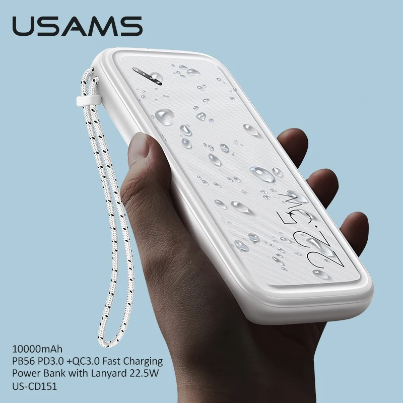 USAMS PD 22 5 Вт Быстрое зарядное устройство 10000 мАч QC3.0 FCP портативное с ремешком