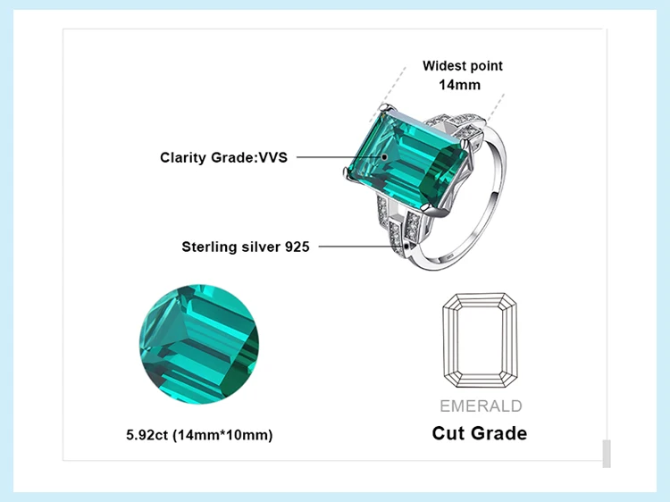 Jewelrypalace Роскошные 5.9ct создания Изумрудный коктейльное кольцо реальные 925 пробы Серебряные кольца для Для женщин Красивые ювелирные изделия Аксессуары