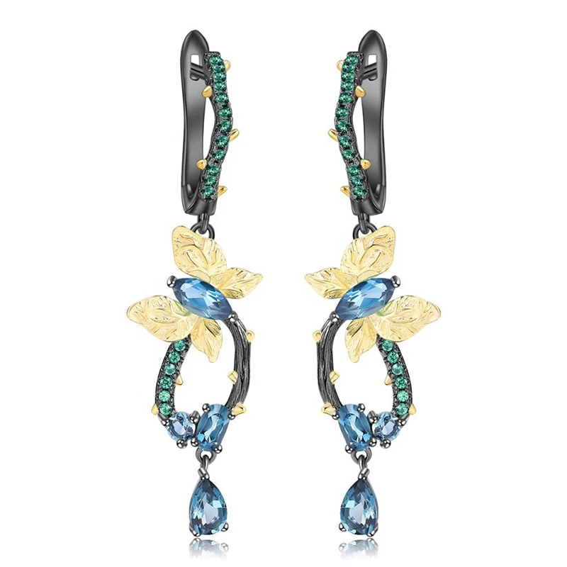 

Vintage Stud Earrings Blue Topa Earrings 925 Silver Handmade Butterfly Earrings 210316-28