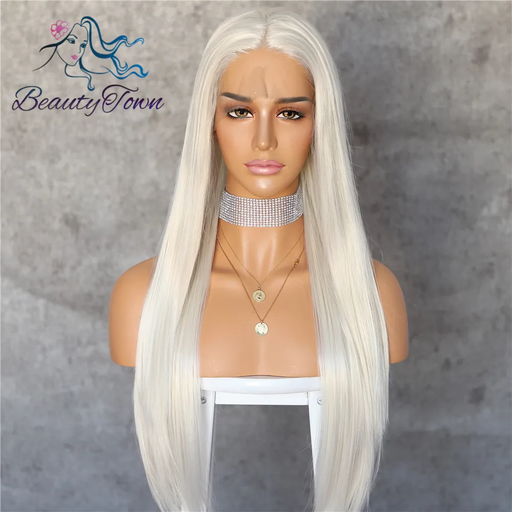 BeautyTown HandTied оранжевый красный 1B белый термостойкие прямые Косплей Знаменитости Девушка Свадебная вечеринка синтетический парик на кружеве