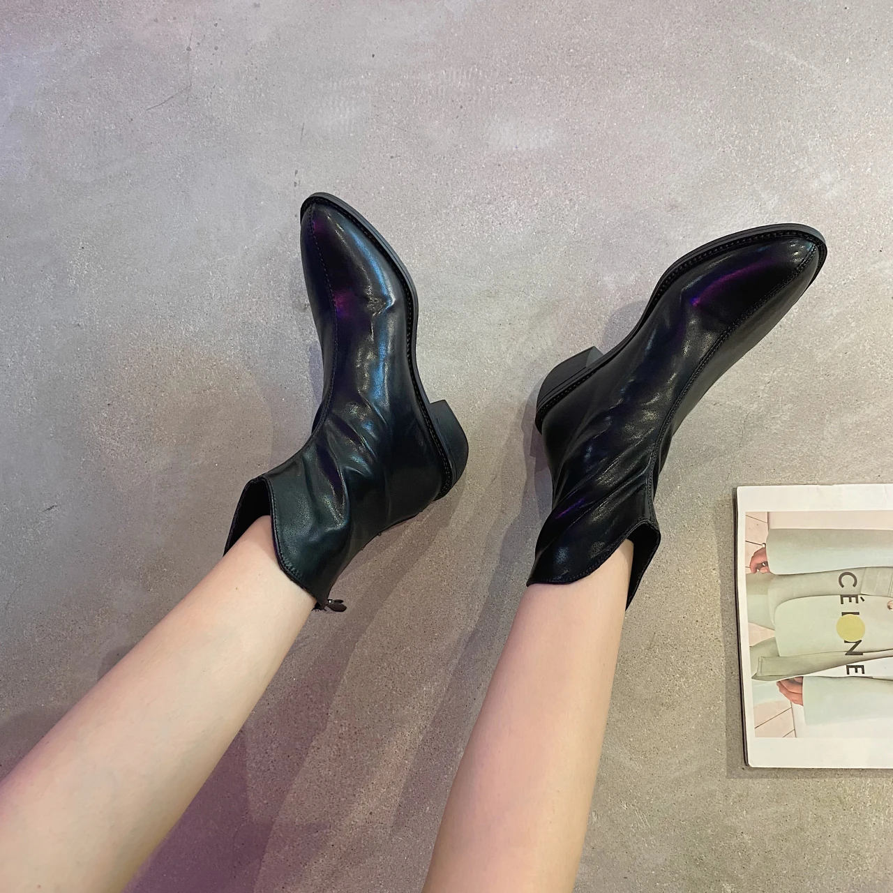 

Женские ботильоны из ПУ кожи, однотонные ботинки с квадратным носком, на блочном каблуке, для улицы и вечеринки, для зимы, 2021