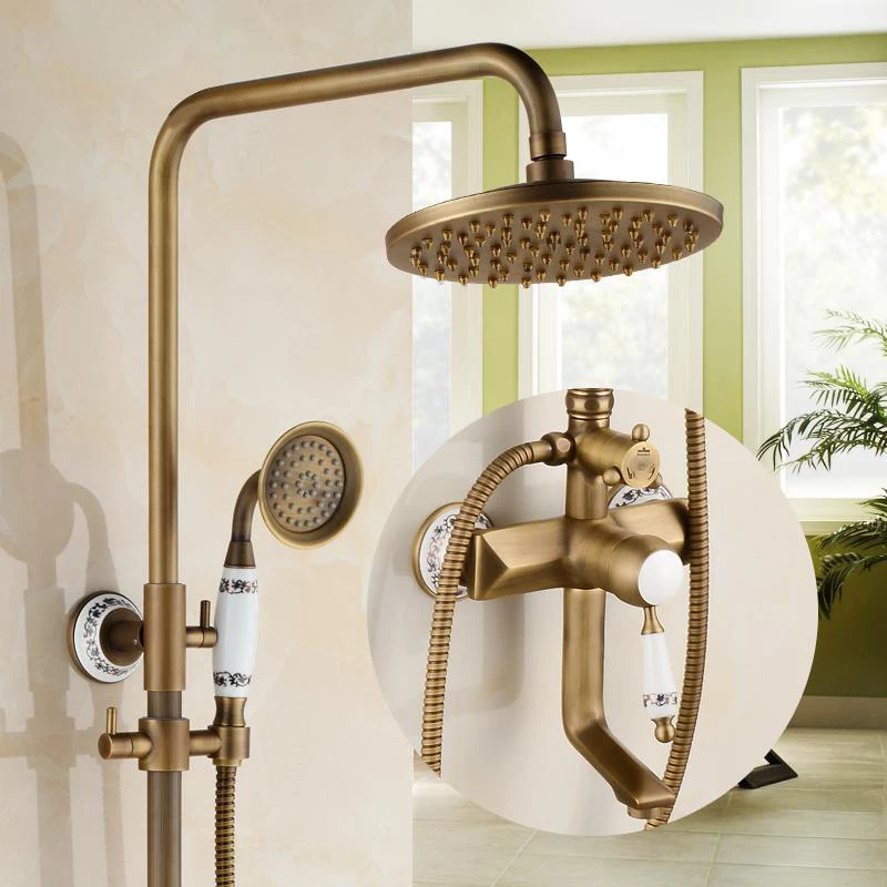 

Bathroom Rain Shower Set Antique Bronze Wall Mounted Bath Shower Faucets with Hand Shower Wall Mounted EL0628