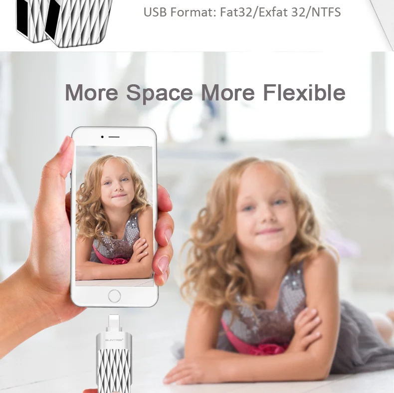 Suntrsi 32 Гб 2,0 USB флэш-накопитель OTG 3 в 1 64 ГБ для смартфона 7/8/x/xr/Android/ipad Флешка высокая скорость