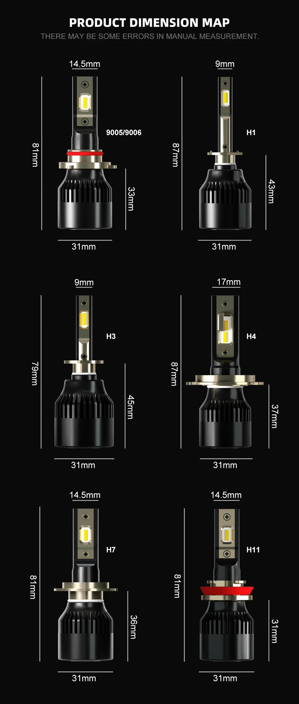 LSlight 2X Car headlight Kit H7 led h4 Auto Lights H8 H9 h11 9005 HB3 9006 HB4 LED H1 12V 6000K Car Lamp lampada luces para Bulb