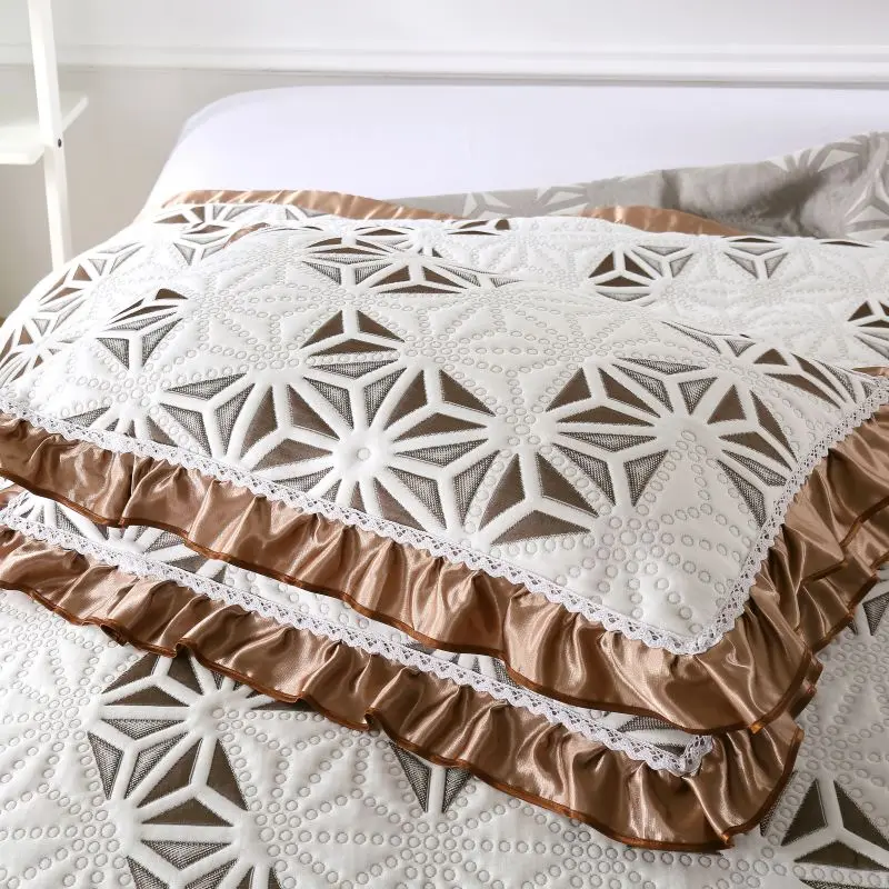 

Luxury White 3D Quilting Knitted Cotton Ruffle Bedspread Coverlet Double Bed Cover Set Blanket Bed Linen Pillowcase Home Textile
