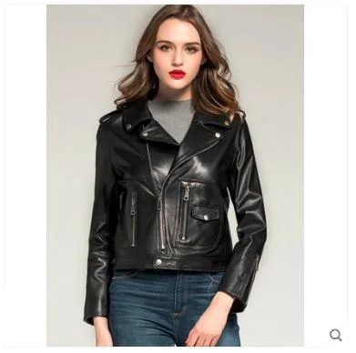 leather Free shipping,Genuine woman slim jackets.fashion Asia size female sheepskin jacket,OL plus size leather casual coat