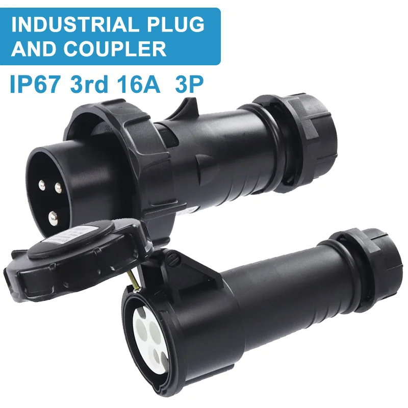 Черная Водонепроницаемая промышленная пробка и розетка 3 ядра 3P 16A сценическое