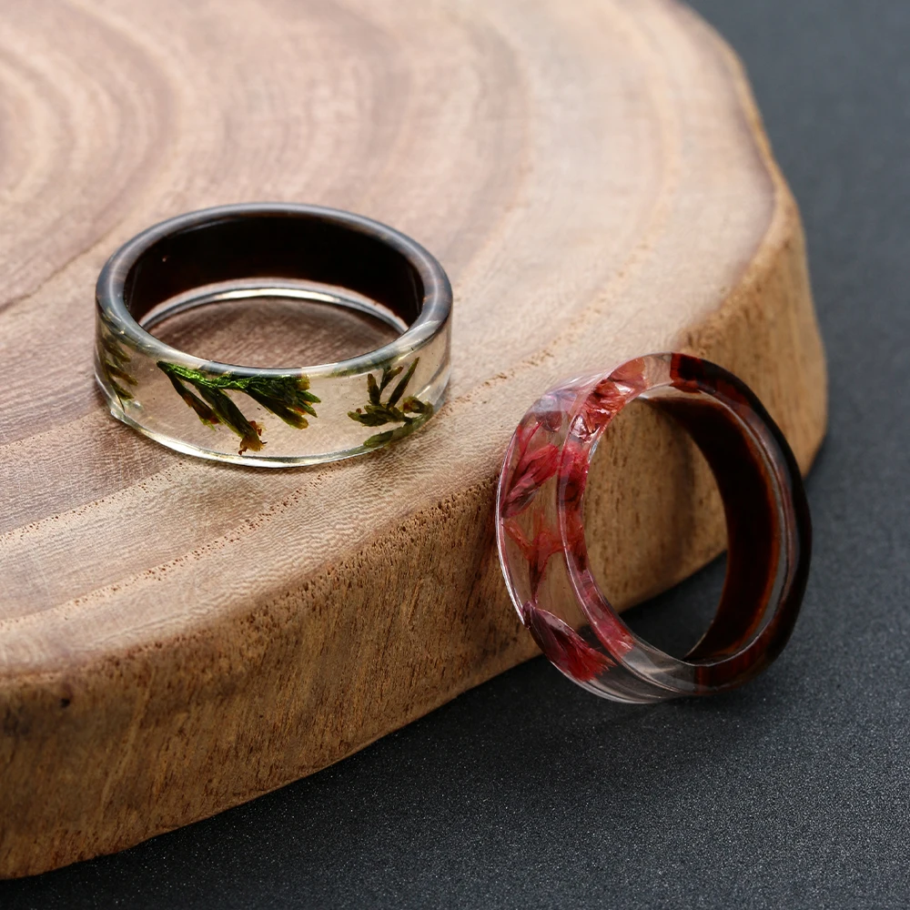 1 шт. новый дизайн деревянное кольцо ручной работы из смолы с растениями внутри