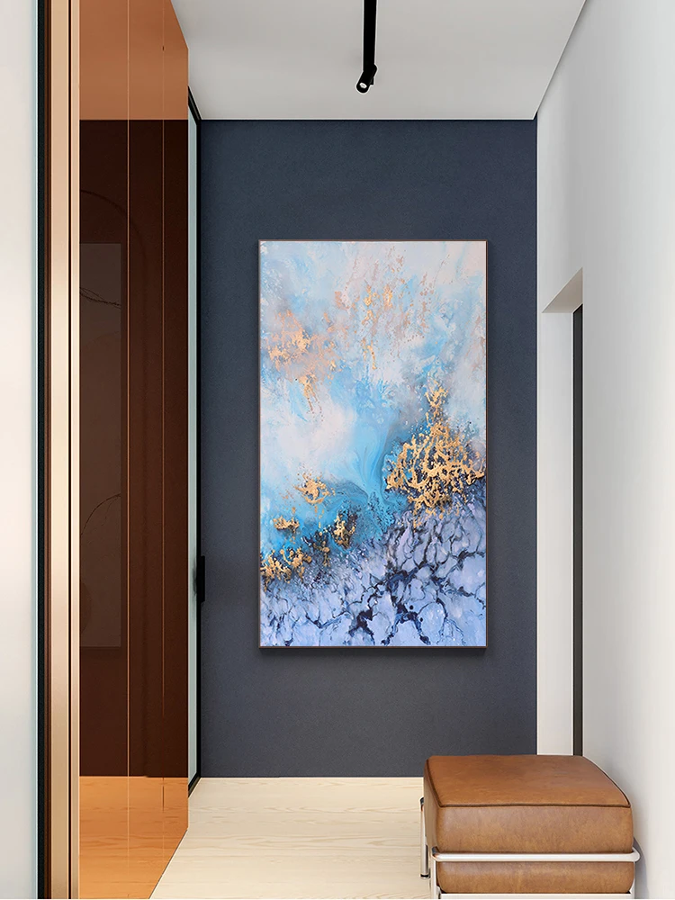 Абстрактный синий холст настенный художественный плакат и печать для гостиной