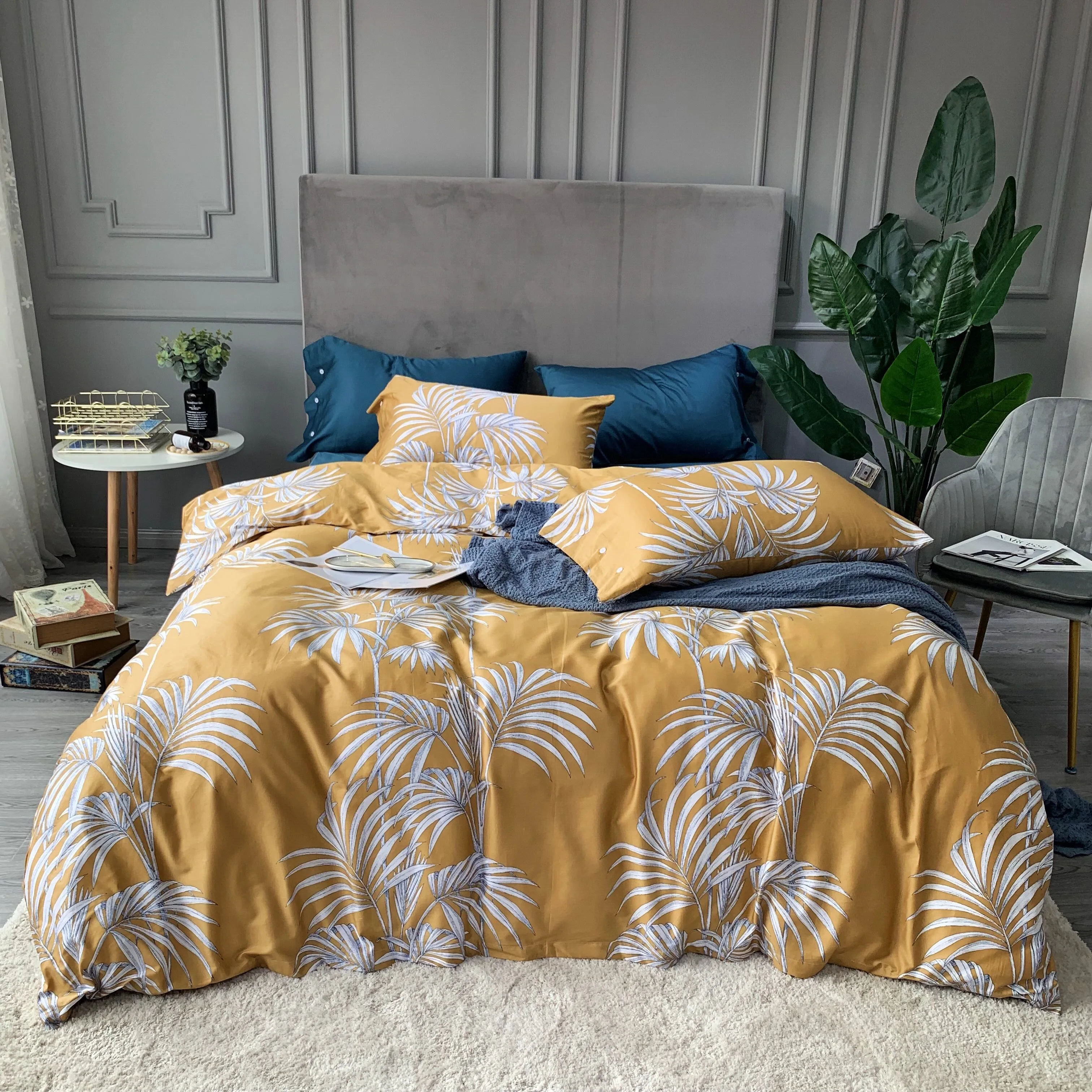 Комплект постельного белья из 100% хлопка с изображением листьев и жирафов | Дом