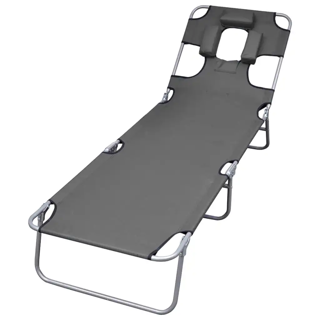 

Outdoor Garden Folding Chair Sun Lounger with Adjustable Head and Back Cushion Beach Lounger Deckchairs Furniture