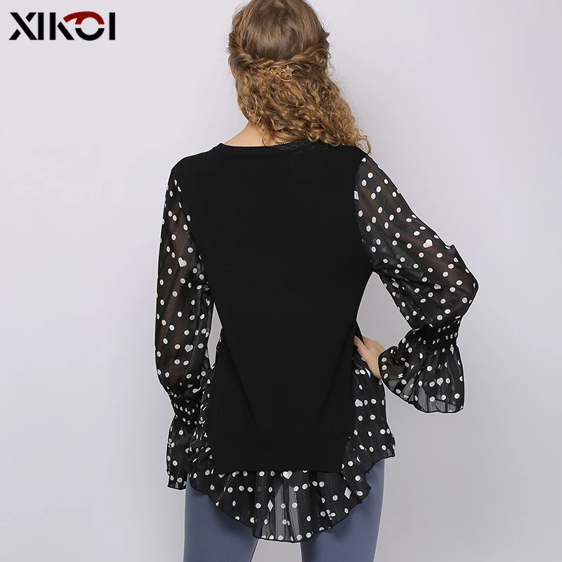 

XIKOI Fashion Women Chiffon Blouse 2021 Spring Long Sleeve Puff Blouse Ruffles Chiffon Shirt Dot Pattern Lady Blouse Plus Size