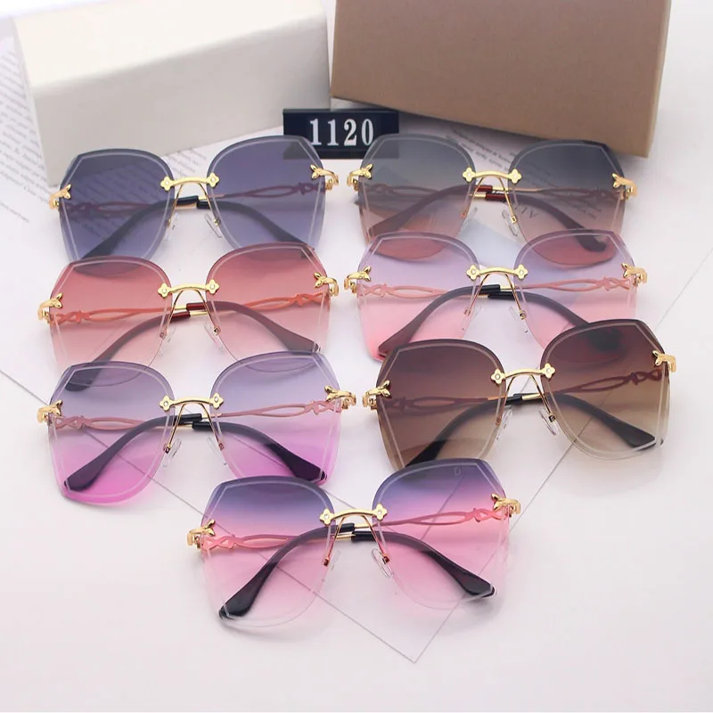 

2021 Fashion Pink Gradient Sunglasses Woman Sexy Irregular Lens Metal Curved Sunglasses Female Original Logouv400