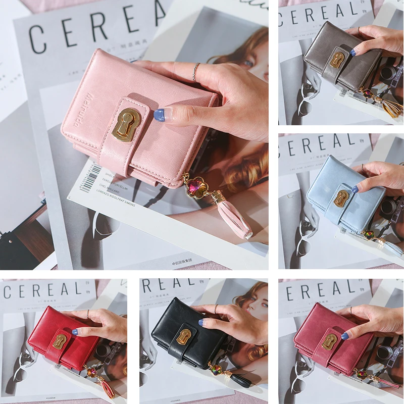 

Новинка 2022, Маленькая женская сумка из искусственной кожи с отделением для карт и монетницей, кошелек тройного сложения, короткая Сумочка-к...